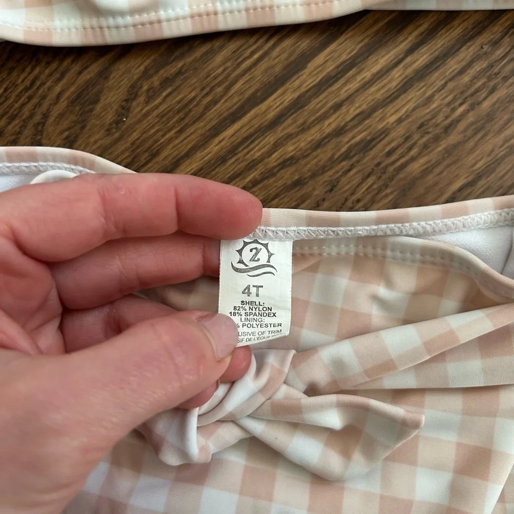 SwimZip Girls Rash Guard + Two Piece Bathing Suit Set UPF 50+ 4T Gingham Pink - Picture 2 of 6